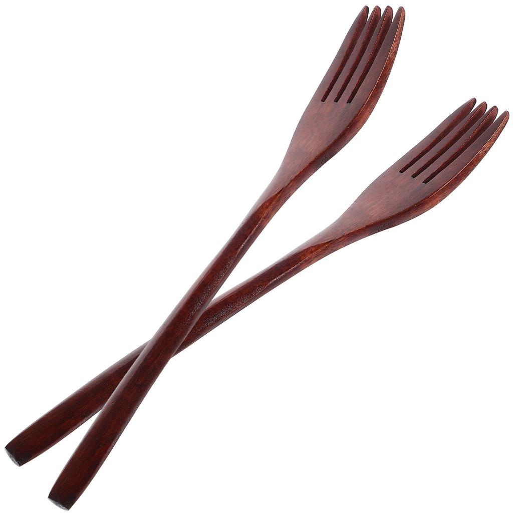 2Pcs Japanese Style Wind Wood Salad Mixing Forks Handmade Wooden Cooking Utensils Hotel Tableware Kitchen Cutlery