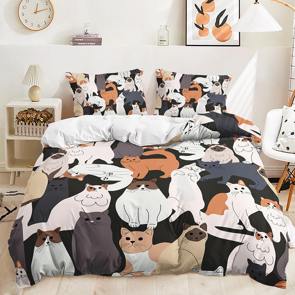 

Cat Dog Animal Illustration Three-Piece 3D Digital Printing Quilt Cover Pillowcase Bedding 90*190