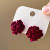 Red Flocking Flower Stud Earrings for Women Trendy Fold Petal Big Earrings Wedding Party Lucky Personality Jewelry Girls Gift