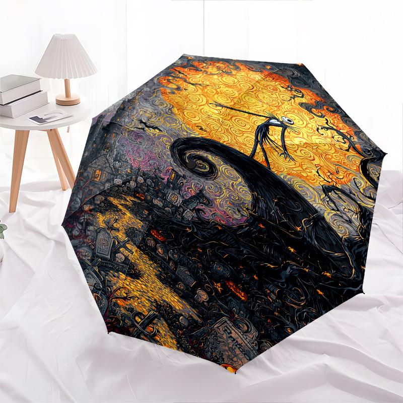 Nightmare Before Christmas, Jack Skellington Themed Automatic Opening and Closing Umbrella, Brightly Colored 8-rib Portable Umbrella, Suitab