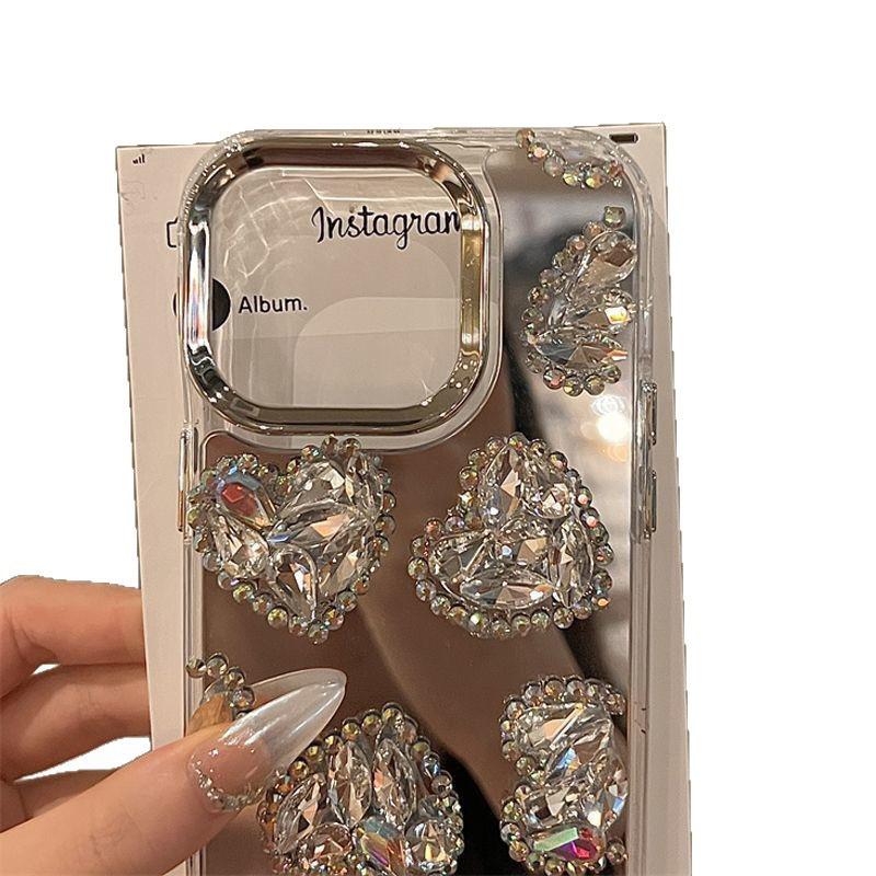 Herzförmige Spiegel-Handyhülle für iPhone 12-17PRO: Diamant, Schutzhülle, Stoßfest, für Damen
