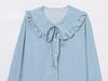 Elegant Women's Long Sleeve Striped Doll Collar Shirt