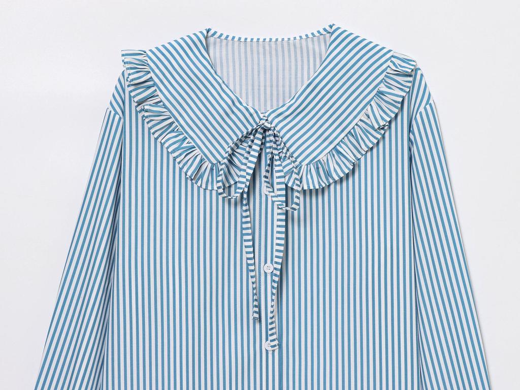 Elegant Women's Long Sleeve Striped Doll Collar Shirt