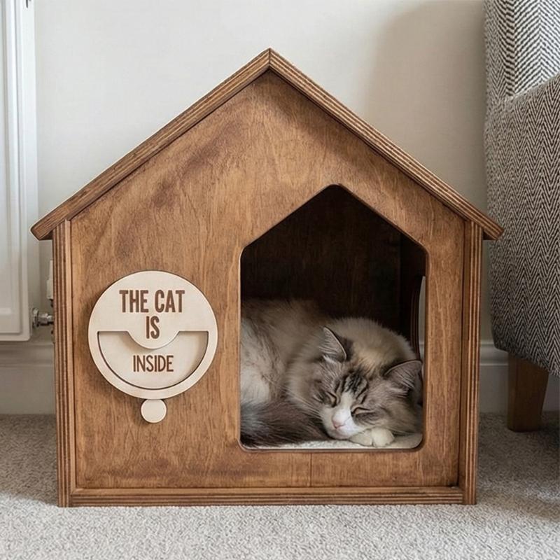 Natural Wood Cats Sign Reminder Cats Inside Outside Wall Hanging Decoration Door Sign For Pet Lover And Balcony Window