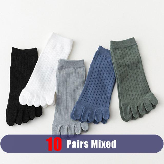 10 Paires Chaussettes Cheville Cinq Doigts Homme Coton Rayé Uni Respirant Absorbant la Sueur Jeune Mode Sport Courtes Chaussettes Orteils Étudiant