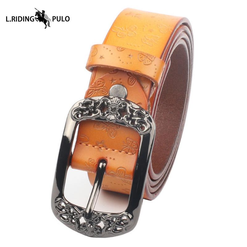 Dámské pásky Retro Všestranné Ražené Motýl Pravá Kůže Pásky Široké Hovězí Kůže Dámské Pásky