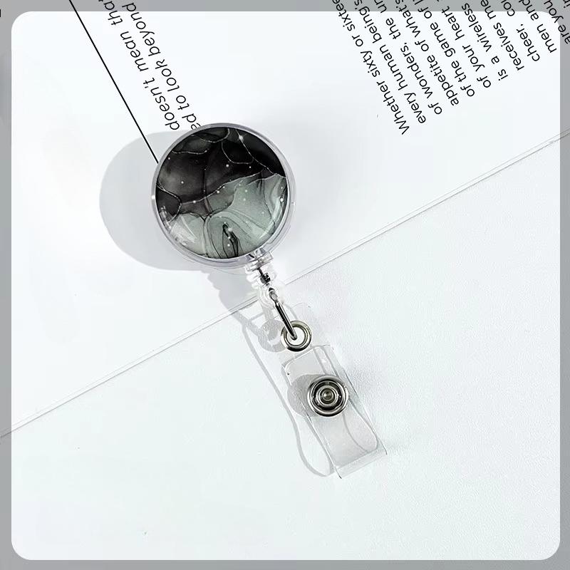 Marble Epoxy Badge Reel for Nurses Medical Retractable ID Card Holder Safety Linger Lanyard for Work Pull Clip Stretch Keychain
