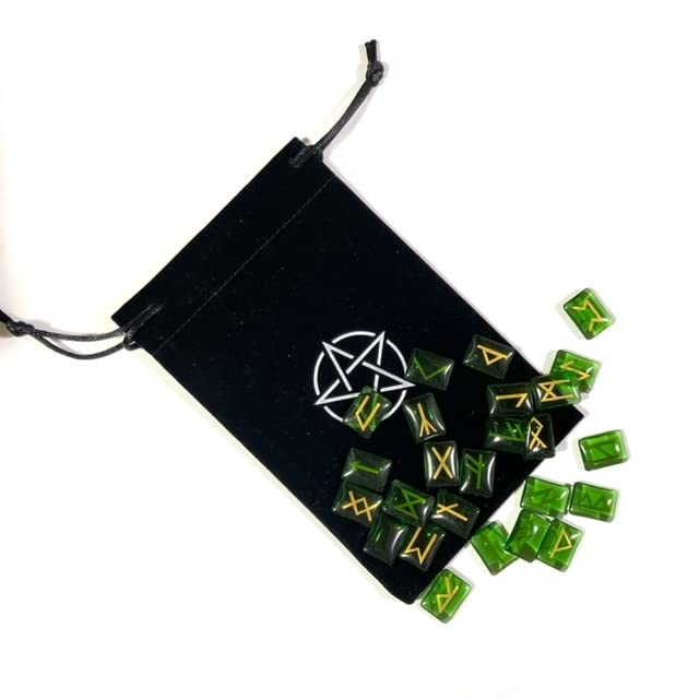 Easy-to-Use Magical Goods: Rune Divination Beginner's Set: 25 Cute, Thin Rune Stones (Green Quartz) for Free Rune Readings [Sedona Magic]