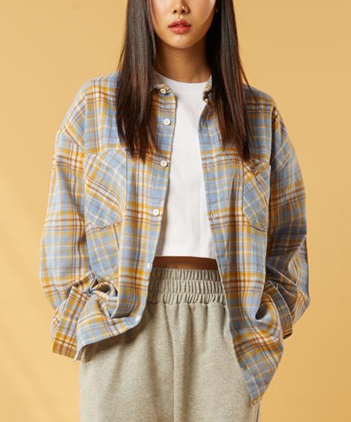 KOLEAT (Unisex) Brushed Overfit Bros Autumn/Winter Check Shirt [Sky_Blue] Kcl.