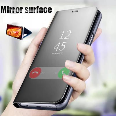 Čiré Mirror Flip Plating Case pro Samsung Galaxy A54 A53 A14 A04S S21 S22 S23 Ultra Plus Xiaomi Redmi Note 11 iPhone 14 13 12 Pro Max kožený kryt
