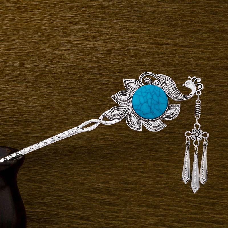 Retro Peacock Fringed Walking Hairpin, Miao Ethnic Style Butterfly Hairpin, Ancient Style Disc Hair Accessories For Women