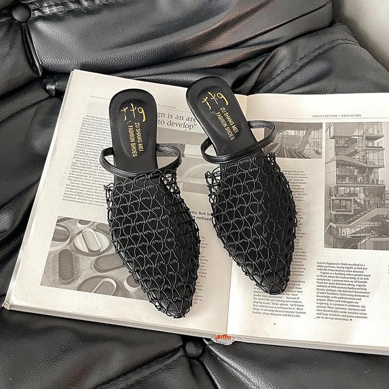 Stylish and simple mesh hollow bag head half slippers women's wear 2025 summer new temperament Roman cool slippers