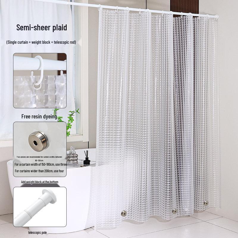 High-Transparency Waterproof EVA Shower Curtain, Mildew-Proof, Antibacterial, Splash-Resistant