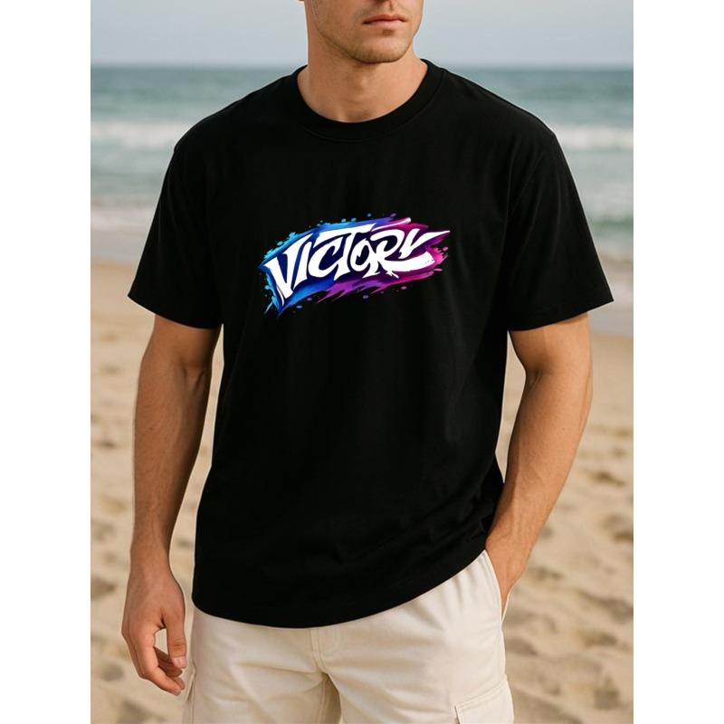 European sizes Colorful Victory Graffiti Trendy and  Style Four Seasons Applicablen T-shirt, Seasonal Casual Style Very Versatile