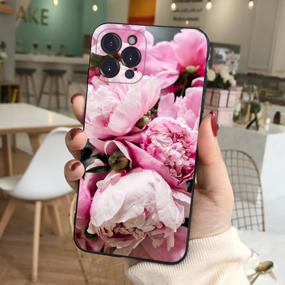 Elegant Pink Purple Peony Phone Case For iPhone 15 14 11 12 13 Mini Pro XS Max Cover 6 7 8 Plus X XR SE 2020 Funda Shell