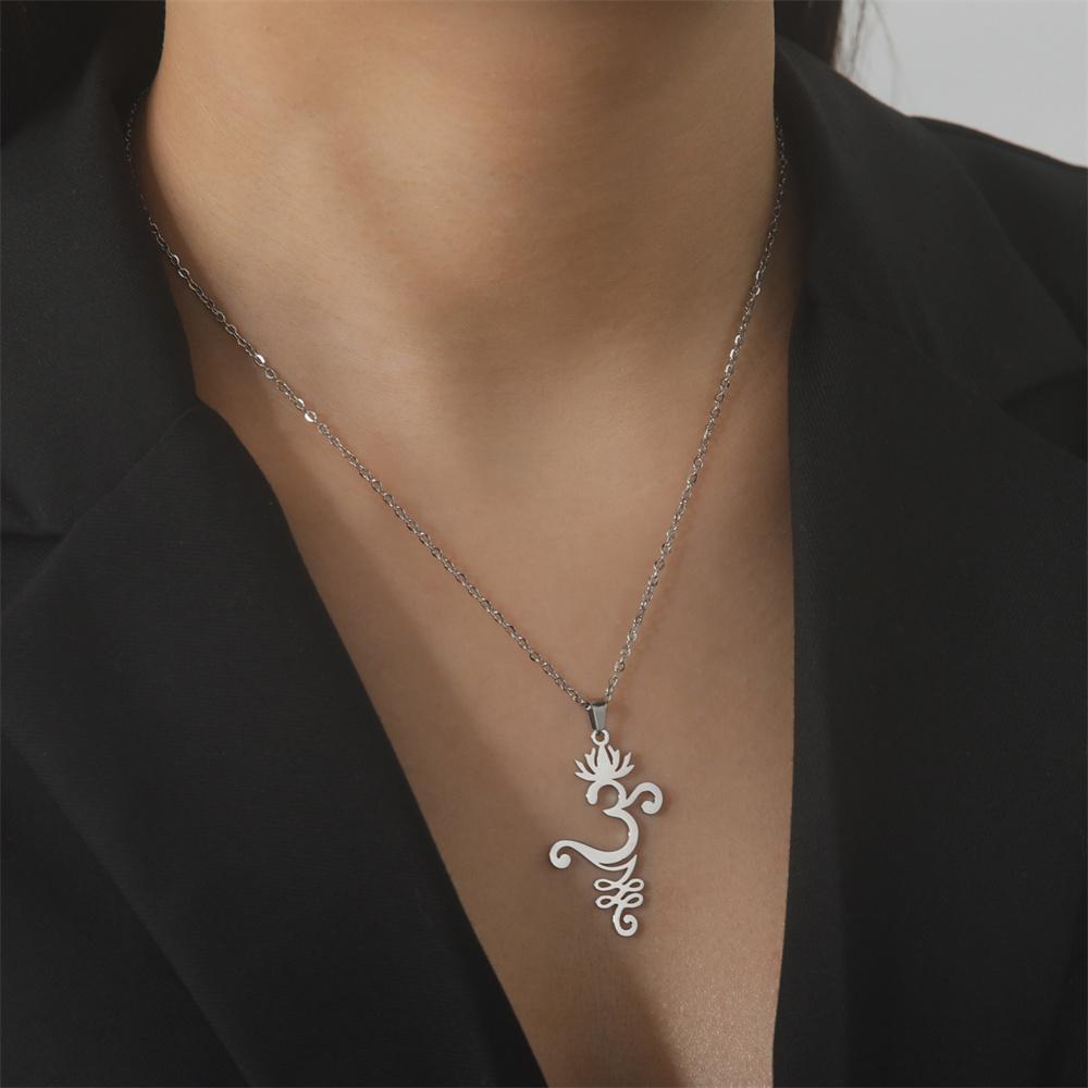 Lotus Flower Yoga Pendant Necklace Stainless Steel Om Unalome Symbol Necklaces for Women Men Buddhist Amulet Jewelry