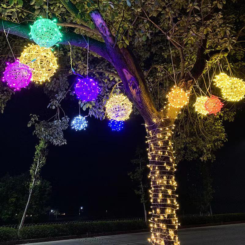 LED Colorful Rattan Ball String Lights - Flashing Starry Sky Decoration for Trees, Streets, Malls, Parks