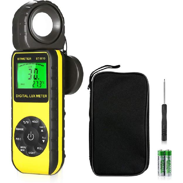 BTMETER BT-881D Digital Illuminance Light Meter, Measure Lights 0.01~400,000 Lux (0.01~40,000 FC) Foot Candles Luxmeter with 270º Rotated Sensor for