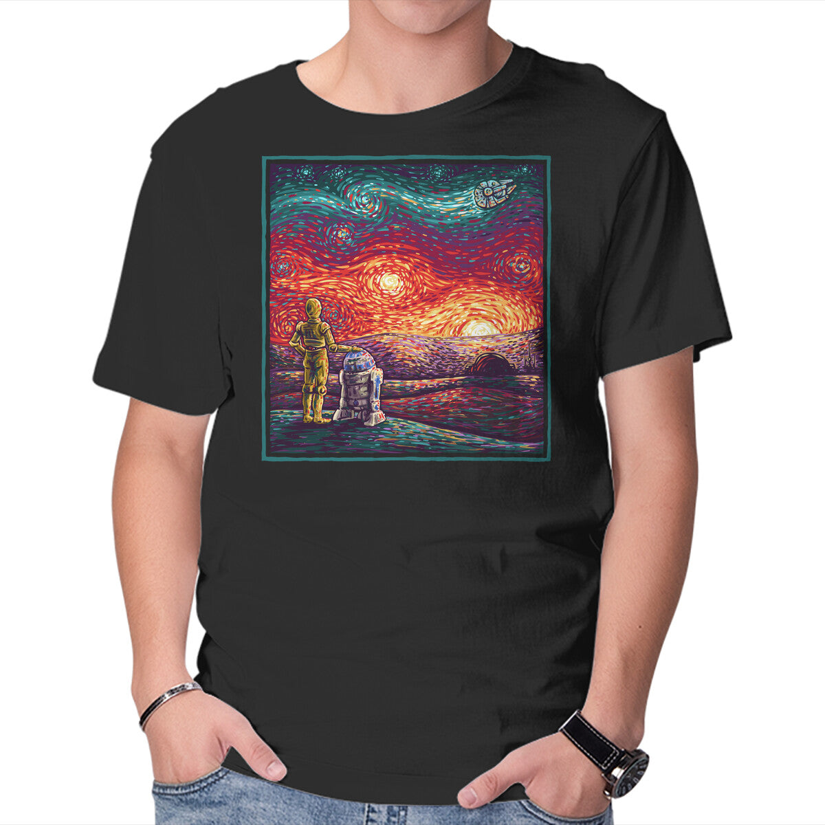 Unisex Crew Neck T-Shirt Starry Sunsets Graphic Short Sleeve Casual Tee XL