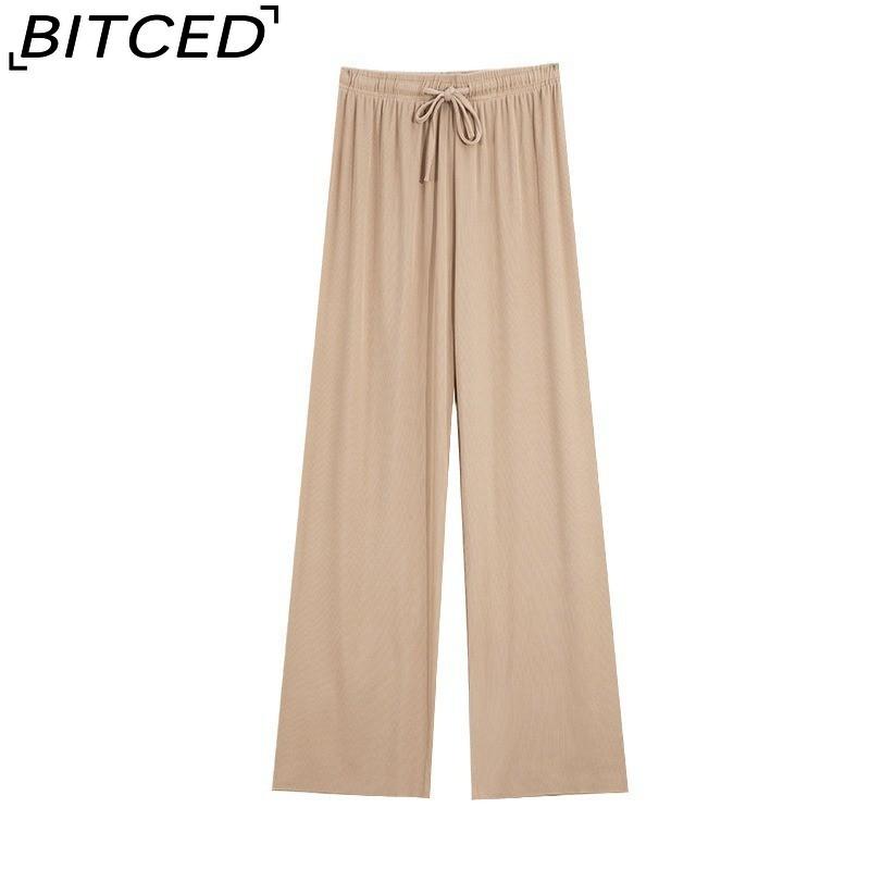 BITCED Ice Silk Cropped Trousers for Women Summer Lightweight High-Waisted Drapey Relaxed Fit Sun Protection Straight-Leg Wide-Leg Trousers