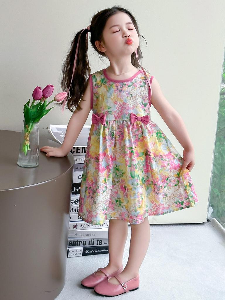 2025 New Fashion Floral Sleeveless Summer Dress for Baby Girls – Cotton