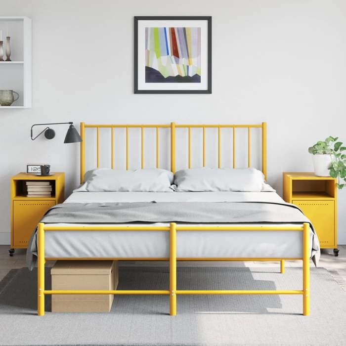 VidaXL Bedside Tables 2 Pcs Mustard Yellow 36x39x59 Cm Steel, Cabinet, Bedroom Furniture, Phone Holder, 846723