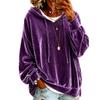 Women's Color Hooded Velvet Sweatshirt Long Sleeve Casual Pullover Top