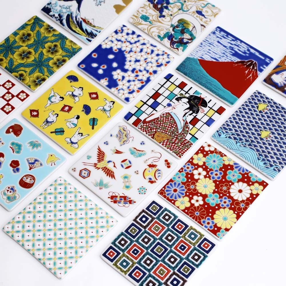 Made In Kutani Kutani Gosai Ceramic Square Flat Auspicious Cherry Wedding Grand Opening Japan, Ware, (five Colors), Porcelain, Coaster, Plate, Plate,