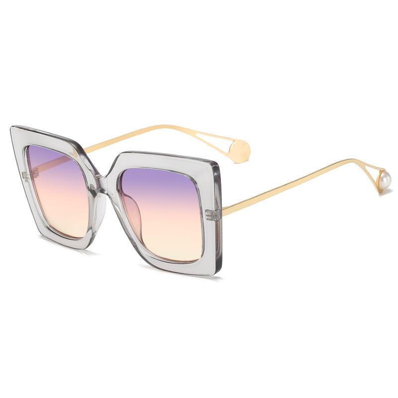 Vintage Square Women Sunglasses New Fashion Oversized Pearl Cat Eye Big Alloy Sun Glasses Female Elegant Eyewear Shades Lady