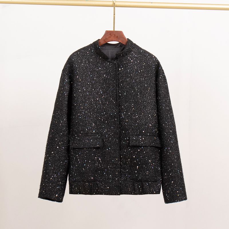 Gold Silk Sequin Jacket Female 2024 Fashion Ins New Arrival Fashionable Sequins Stand Collar Baggy Coat