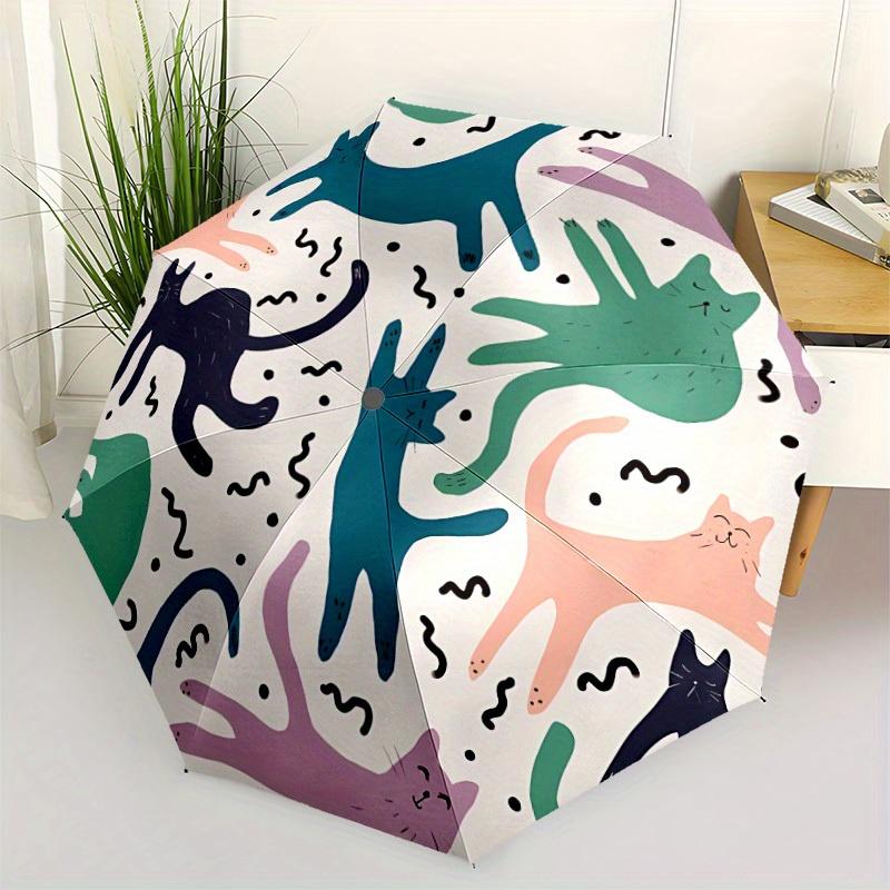 1pc Cat Pattern Automatic Open 8-Rib Windproof Umbrella, Travel & Commuting, Suitable for All Seasons