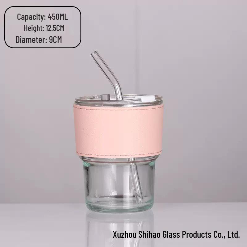 Cana elegantă din sticlă de bambus cu capac și pai - Portabilă pentru apă, lapte sau cafea