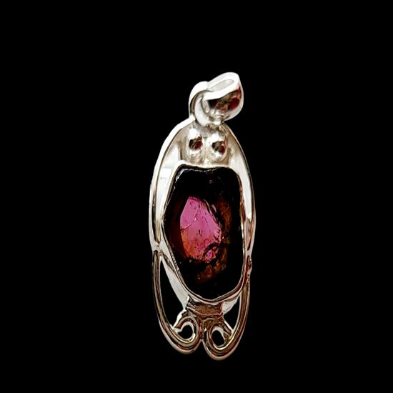 Natural Pink Bi-Color Tourmaline Gemstone 925 Sterling Silver Rare Pendant, Gift