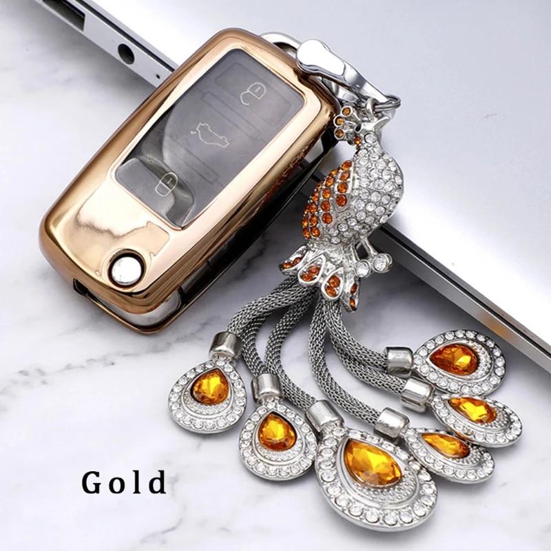 Weiche TPU-Autoschlüsselhülle mit Schlüsselanhänger für VW Volkswagen Polo Golf Passat B5 B6 B7 Beetle Caddy Up Eos Tiguan für Skoda Octavia