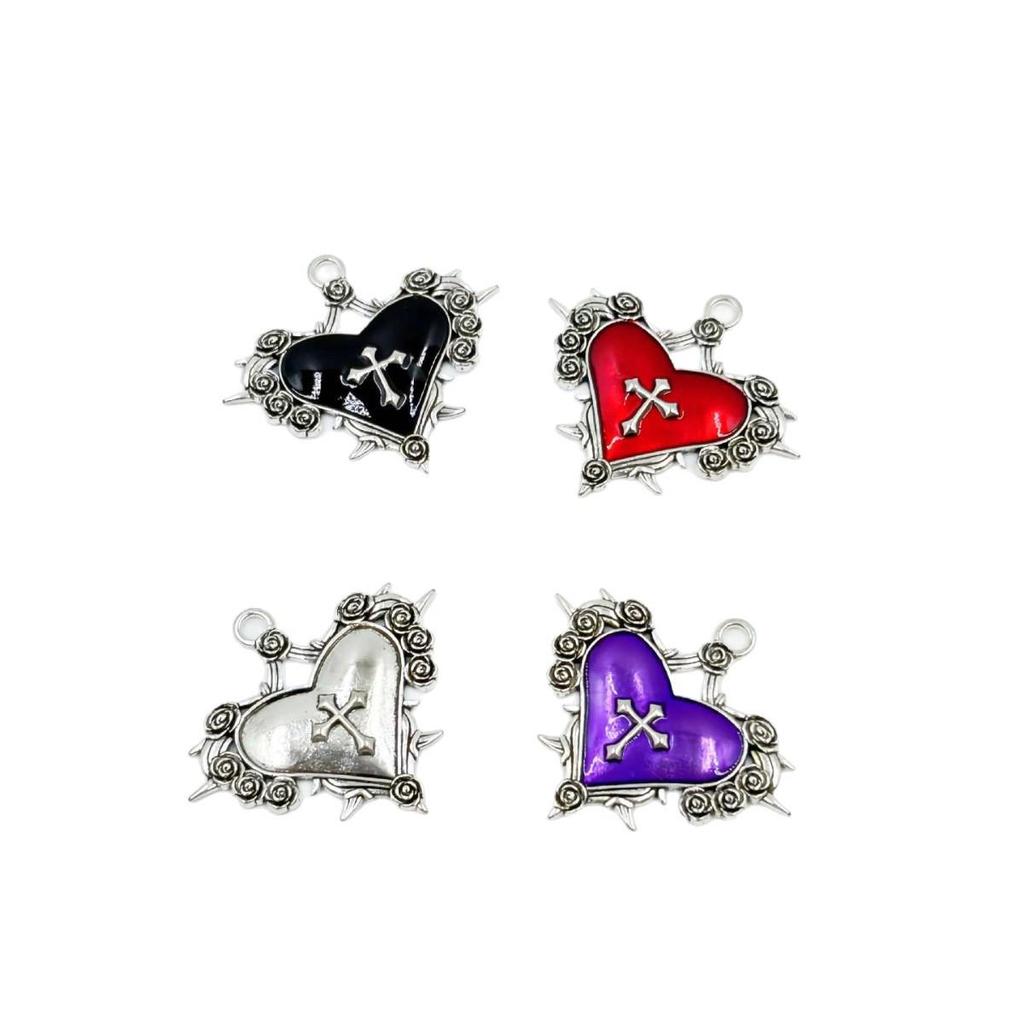 Gothic Heart and Thorns Cross Pendant for DIY Halloween Jewelry