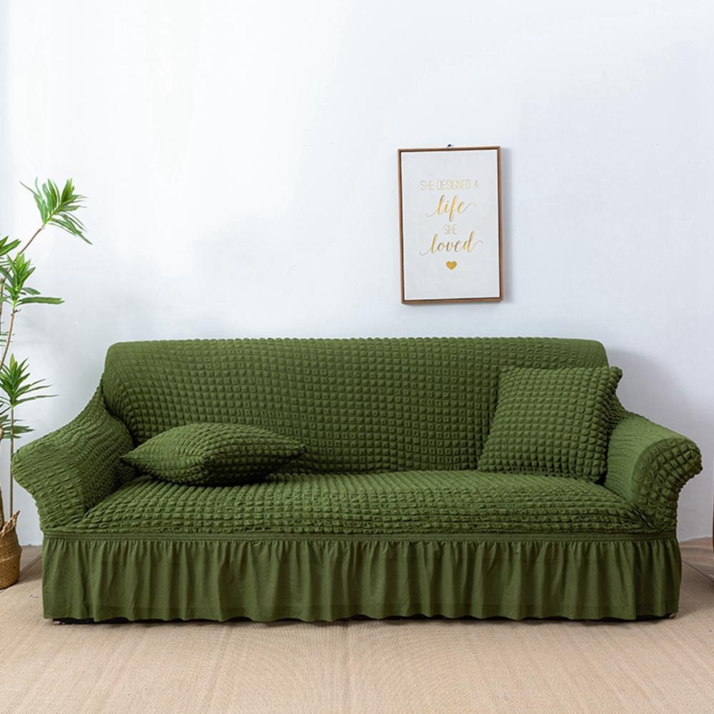 Ruffled Seersucker Sofa Furniture Cover For Den Dense Elasticized Plain Elastic Couch Furniture Covers 1/2/3/4Seat Sofa Armchair Furniture Cover
