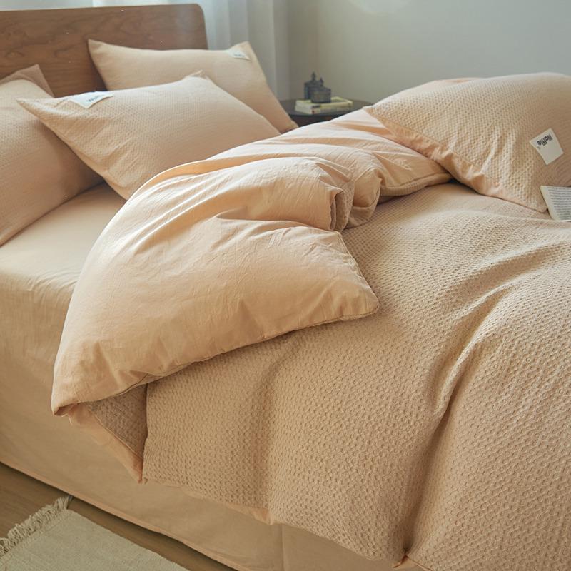 Class A Cotton Waffle Weave Luxury Bedding Set: Duvet Cover, Bed Sheet, & Pillowcases