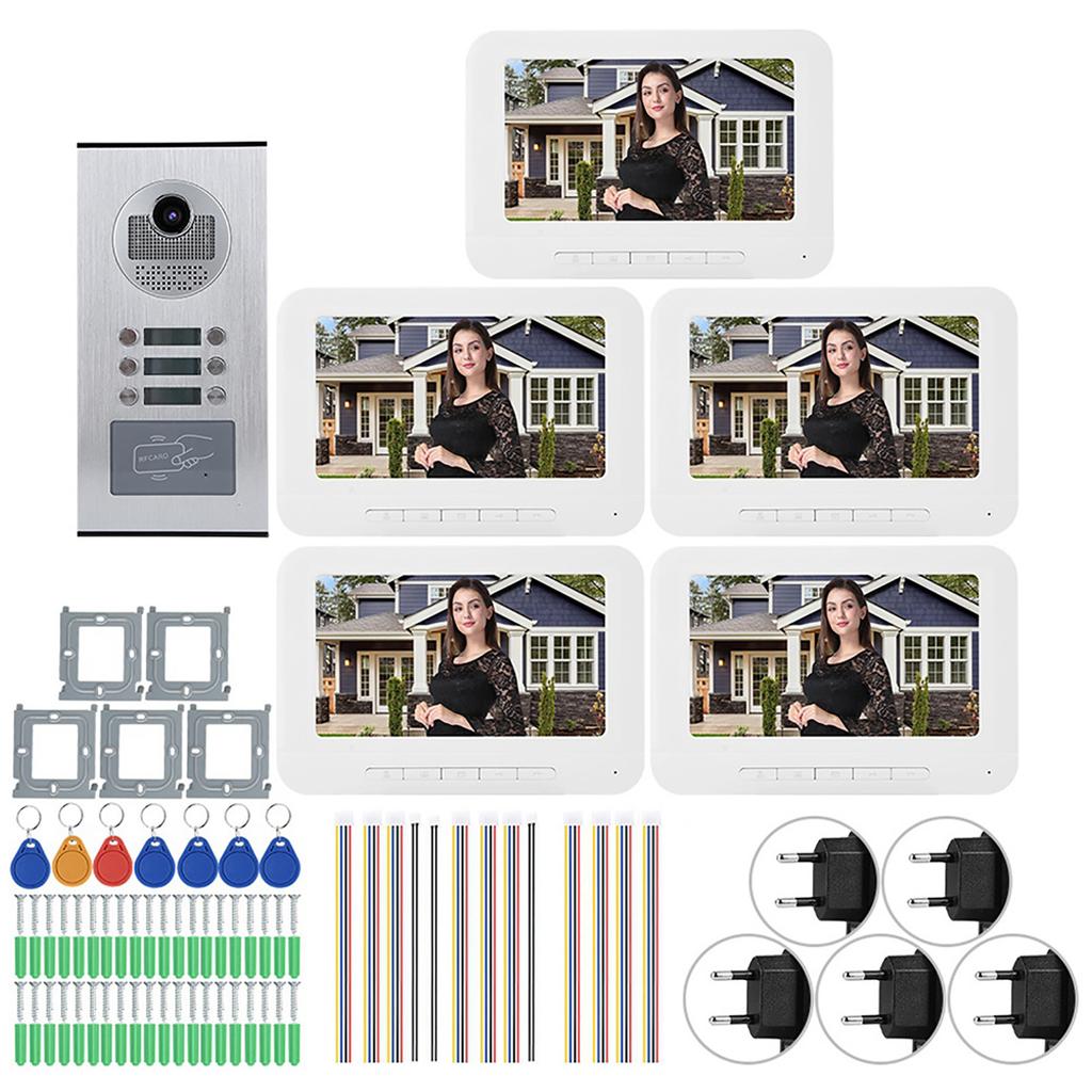 5 Apartamente 7in 1000TVL HD Video Interfon de Ușă Sonerie Cameră IR cUT