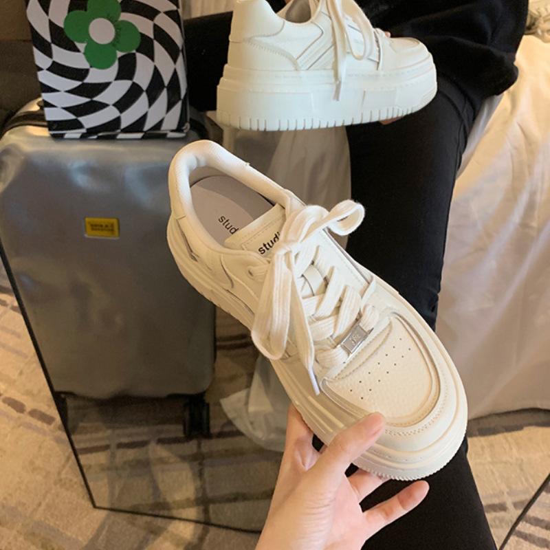 

2025 spring and autumn new thin round head lace-up little white shoes platform college simple low-top sports and leisure board shoes women 40 белый