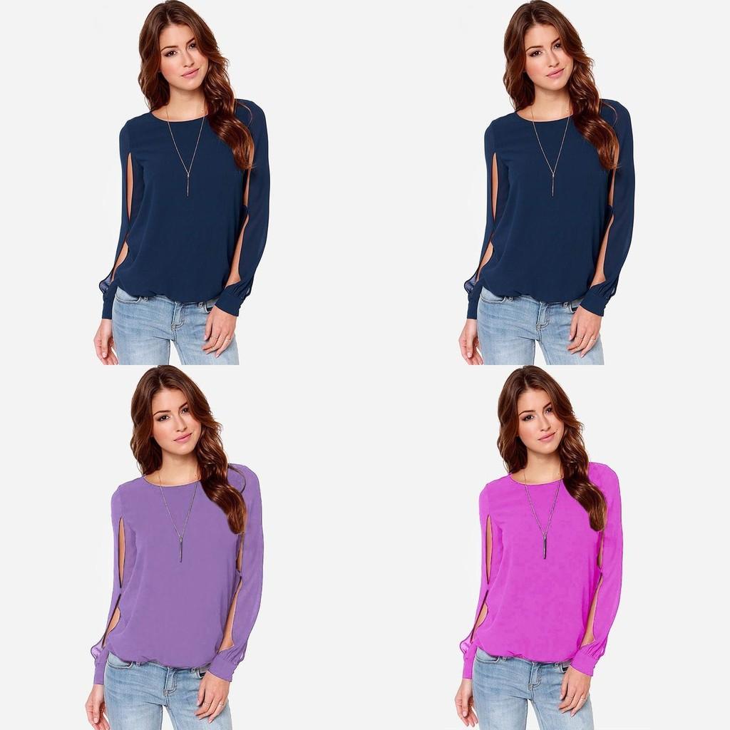 Premium Quality Women's Long Sleeve Cold Shoulder Fashion Loose Shirt Tops In Vibrant Colors