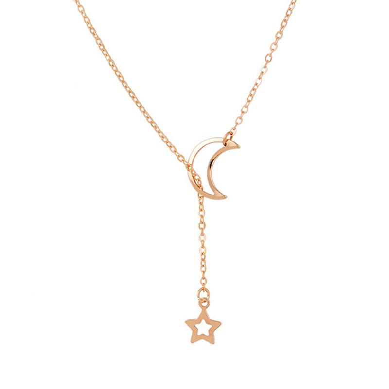 

New Moon Star Women s Necklace Minimalist Clavicle Necklaces Pendant Necklaces For Girls Bijoux Fashion Zircon Wholesale золотий