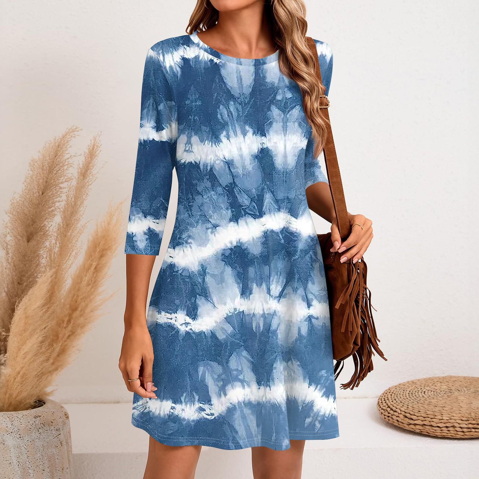 

Жіноча модна повсякденна коротка сукня з круглим вирізом і рукавом три чверті XXXL