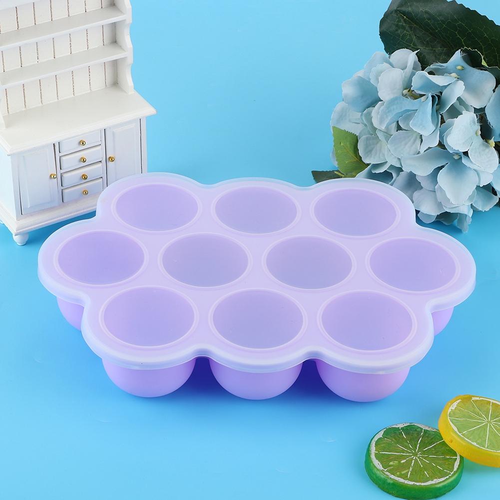Silicone Food   Tray 10 Holes Reusable Container with Lid for Homemade Baby Food(Blue )