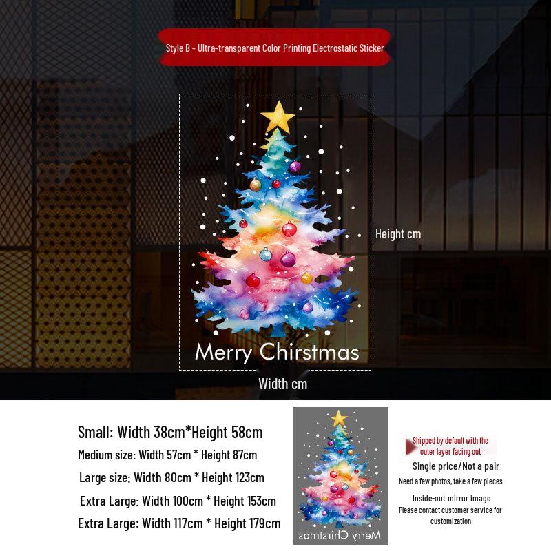 Christmas Tree Scene Static Cling Stickers for Shop & Restaurant Windows