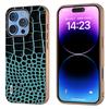 ABEEL For iPhone 16 Pro Case Electroplating Edge Crocodile Texture Genuine Cow Leather Back Phone Cover