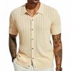 Men's Summer Cool Knit Short Sleeve Collared Shirt - Solid Color, Breathable, Hollow Out Design