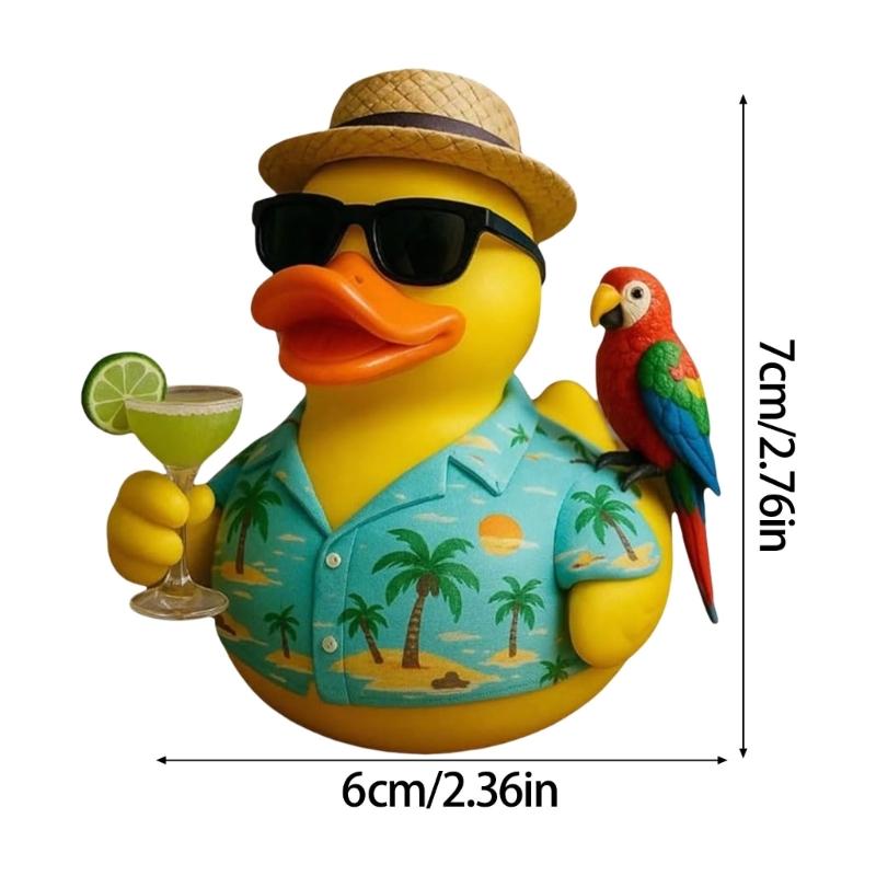Beach Theme Duck with Parrot Ornament Waterproof Resins Craft Tropics Music Tributes Ornament For Shelf Table Display