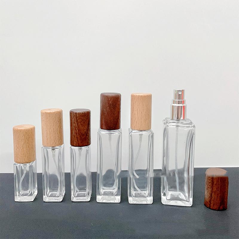5/10/20/30ml Portable Glass Spray Bottle Beech Lid Perfume Bottle Walnut Cover Empty Bottle Sample Vial Cosmetic Container