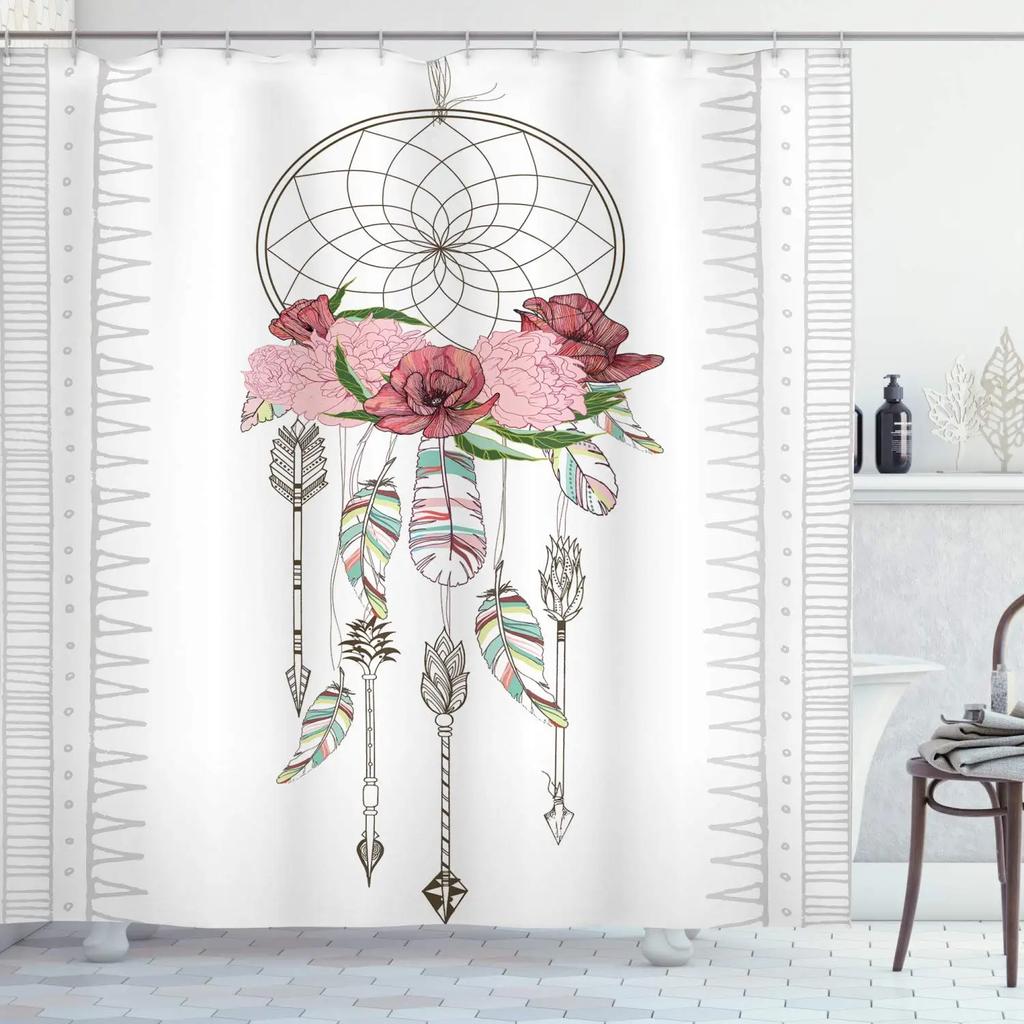Colorful Theme Dreamcatcher Shower Curtain Feather Ornaments Hope Dreams Come True Art Print Polyester Fabric Bathroom Curtains