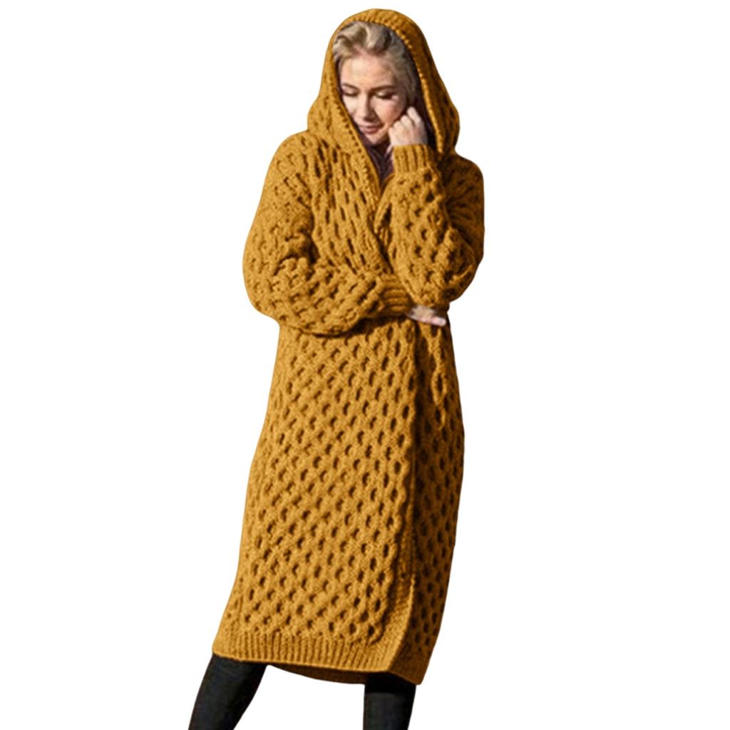 Women's Long-sleeved Solid Color Loose Long Sweater Cardigan With Hood Coat